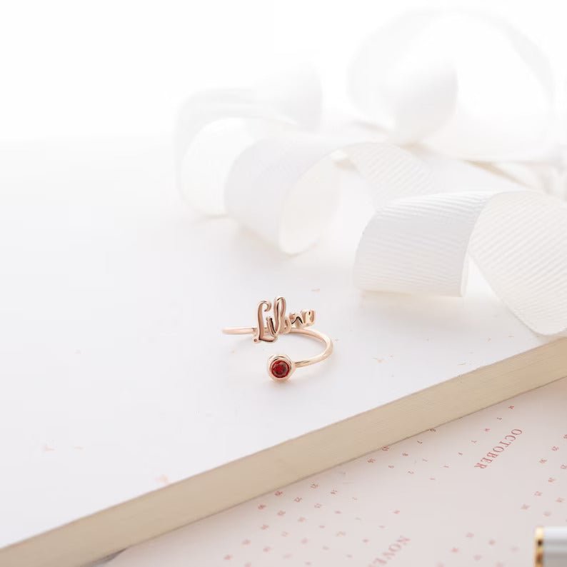 BIRTHSTONE NAME RING