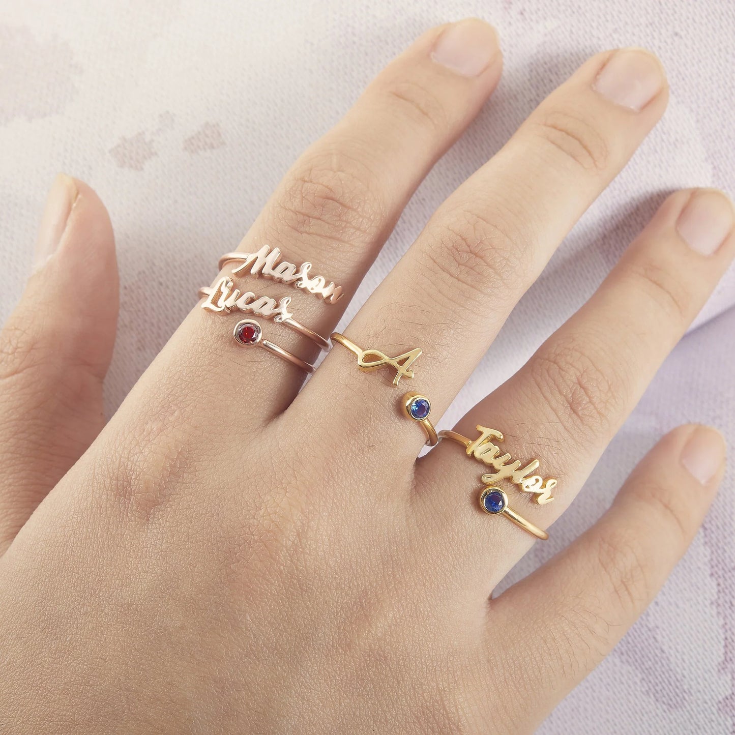 BIRTHSTONE NAME RING