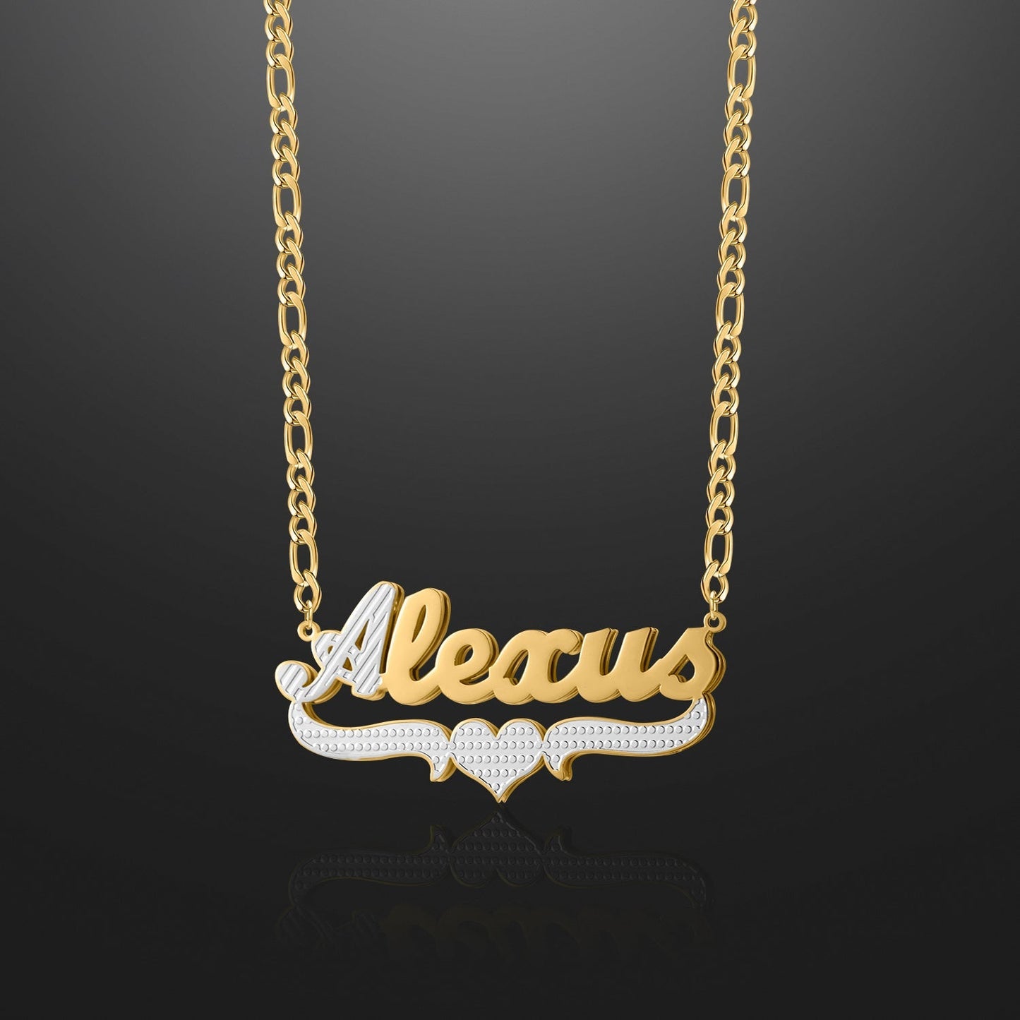 Kids Double Plated Script Name Necklace w/ Figaro Chain