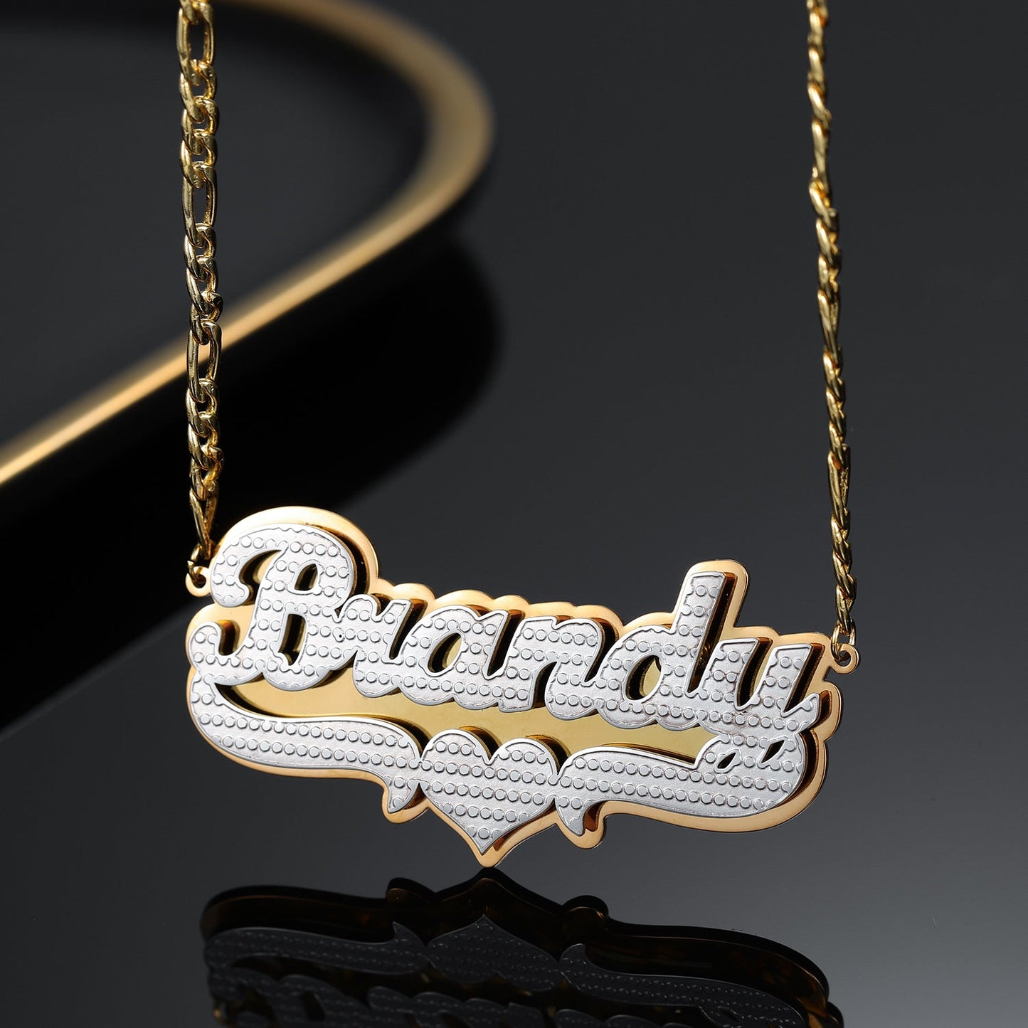 Kids Double Plated Pop Out Heart Name Necklace w/ Figaro Chain