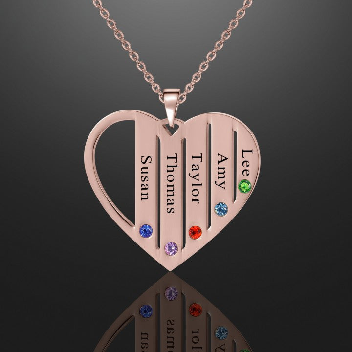 Family Name Heart Necklace w/ Birthstones
