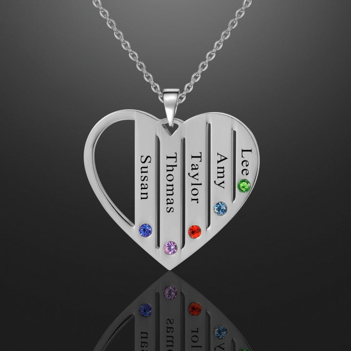 Family Name Heart Necklace w/ Birthstones