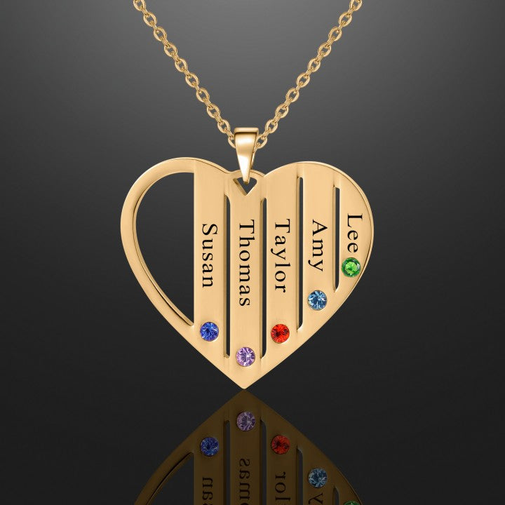 Family Name Heart Necklace w/ Birthstones