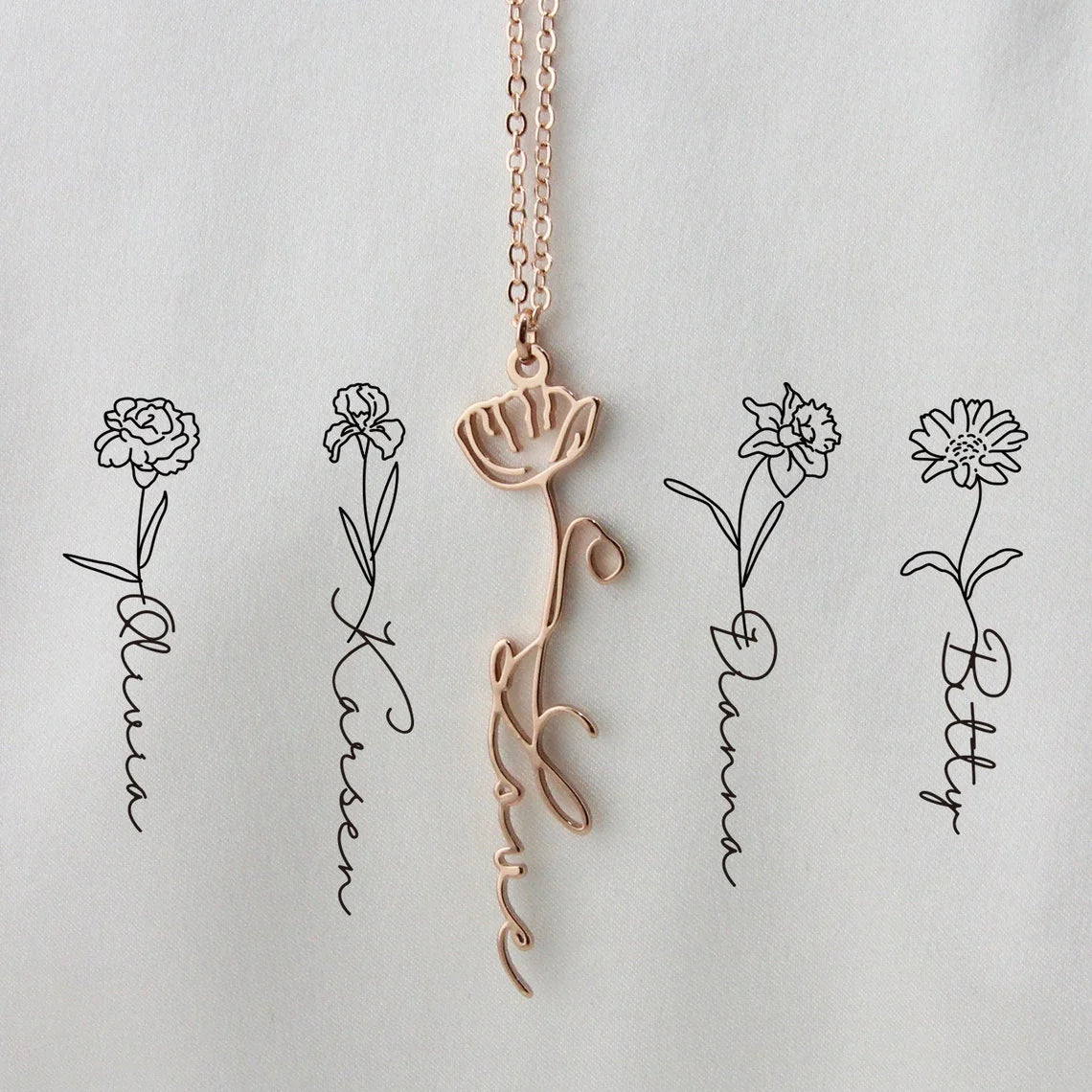 BIRTH FLOWER NAME NECKLACE