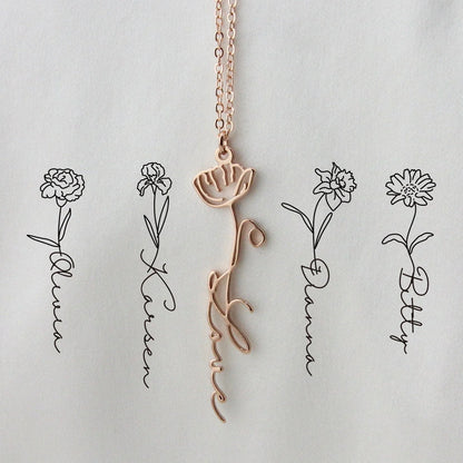 BIRTH FLOWER NAME NECKLACE