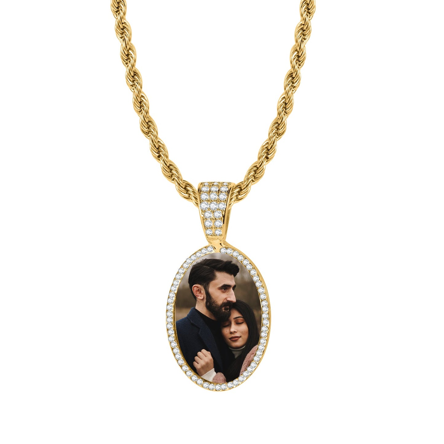 Kids Iced Photo Pendant w/ Rope Chain