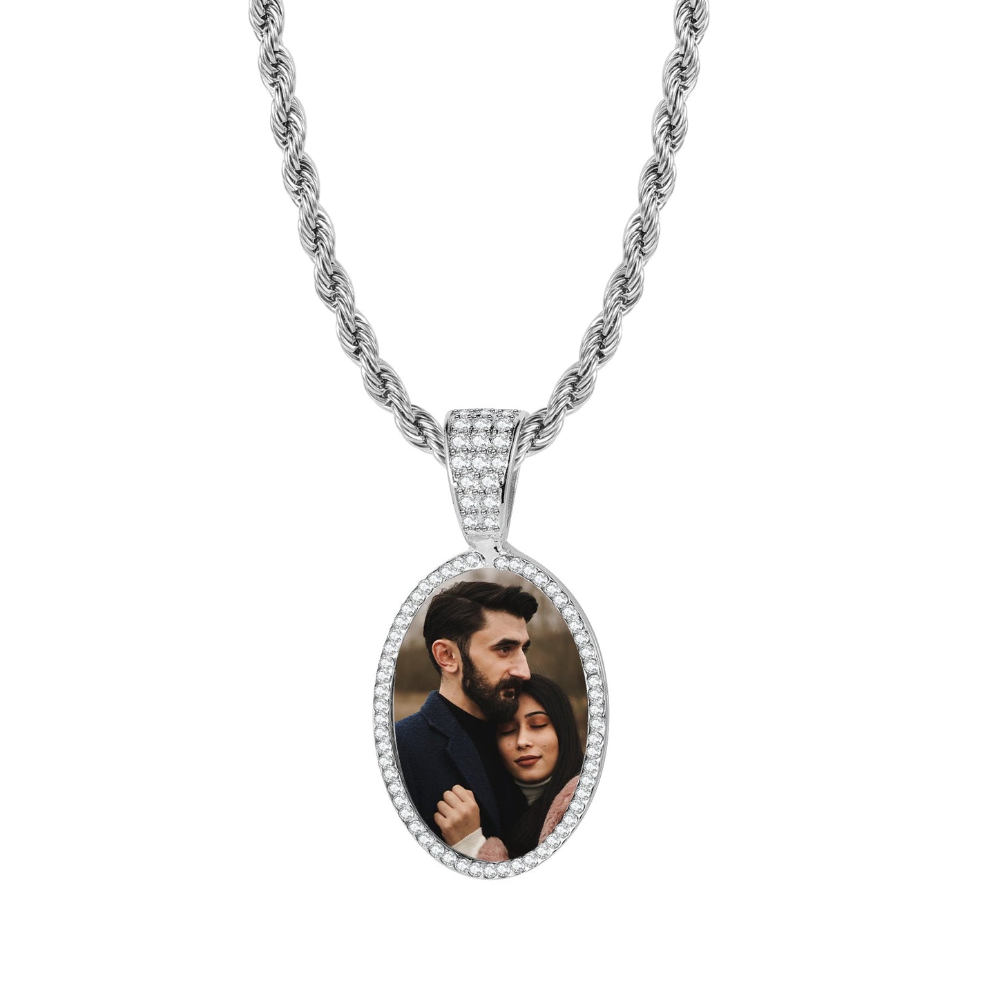 Iced Photo Pendant w/ Rope Chain