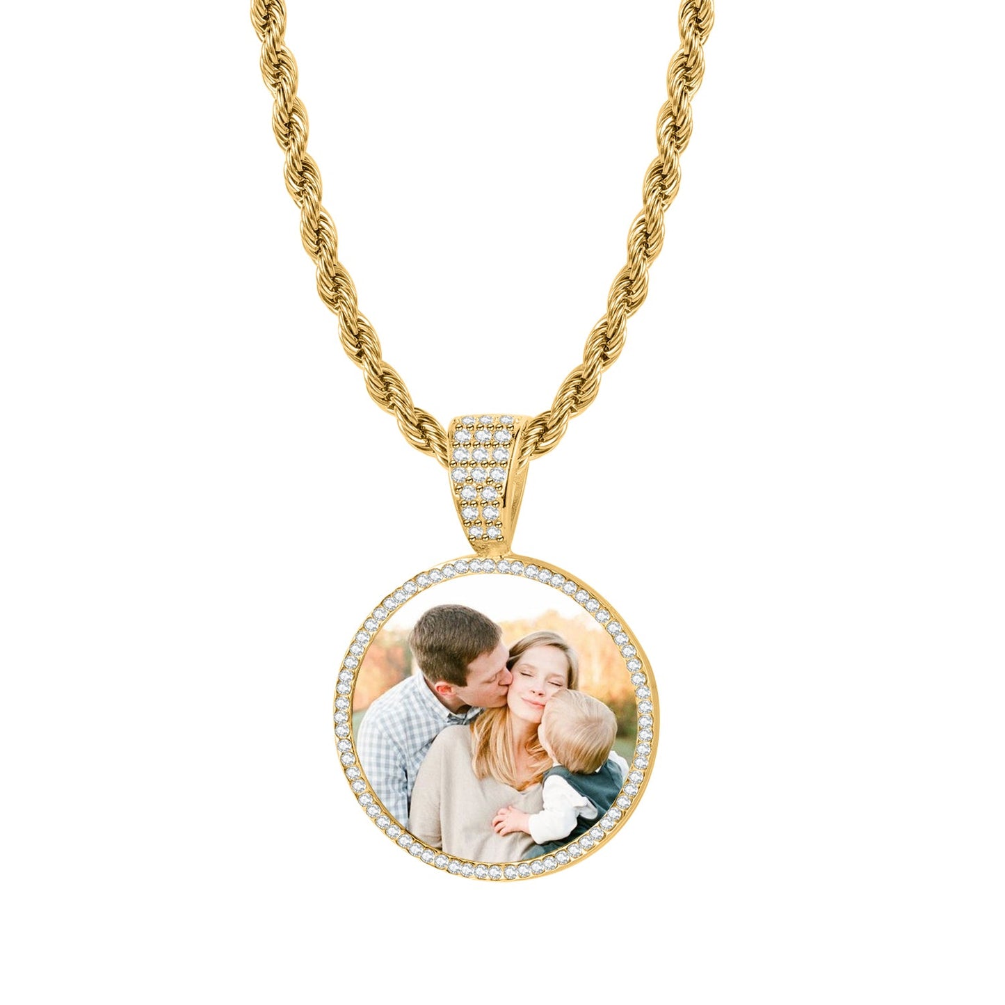 Iced Photo Pendant w/ Rope Chain