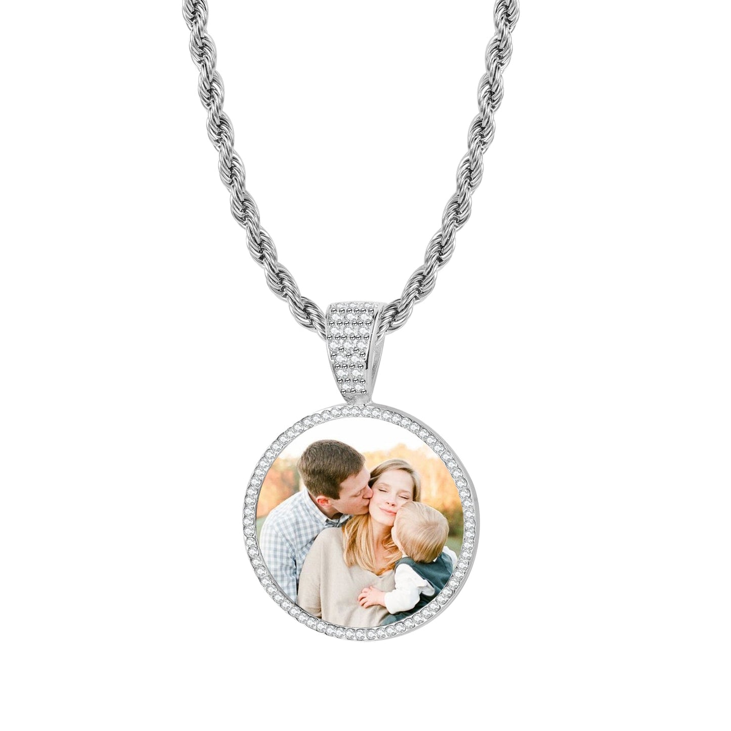 Iced Photo Pendant w/ Rope Chain