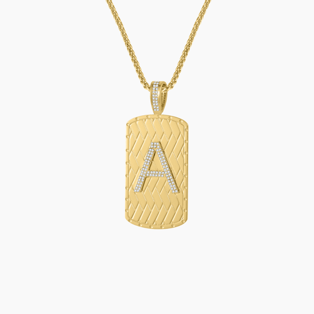 Iced Initial Dog Tag Pendant Necklace