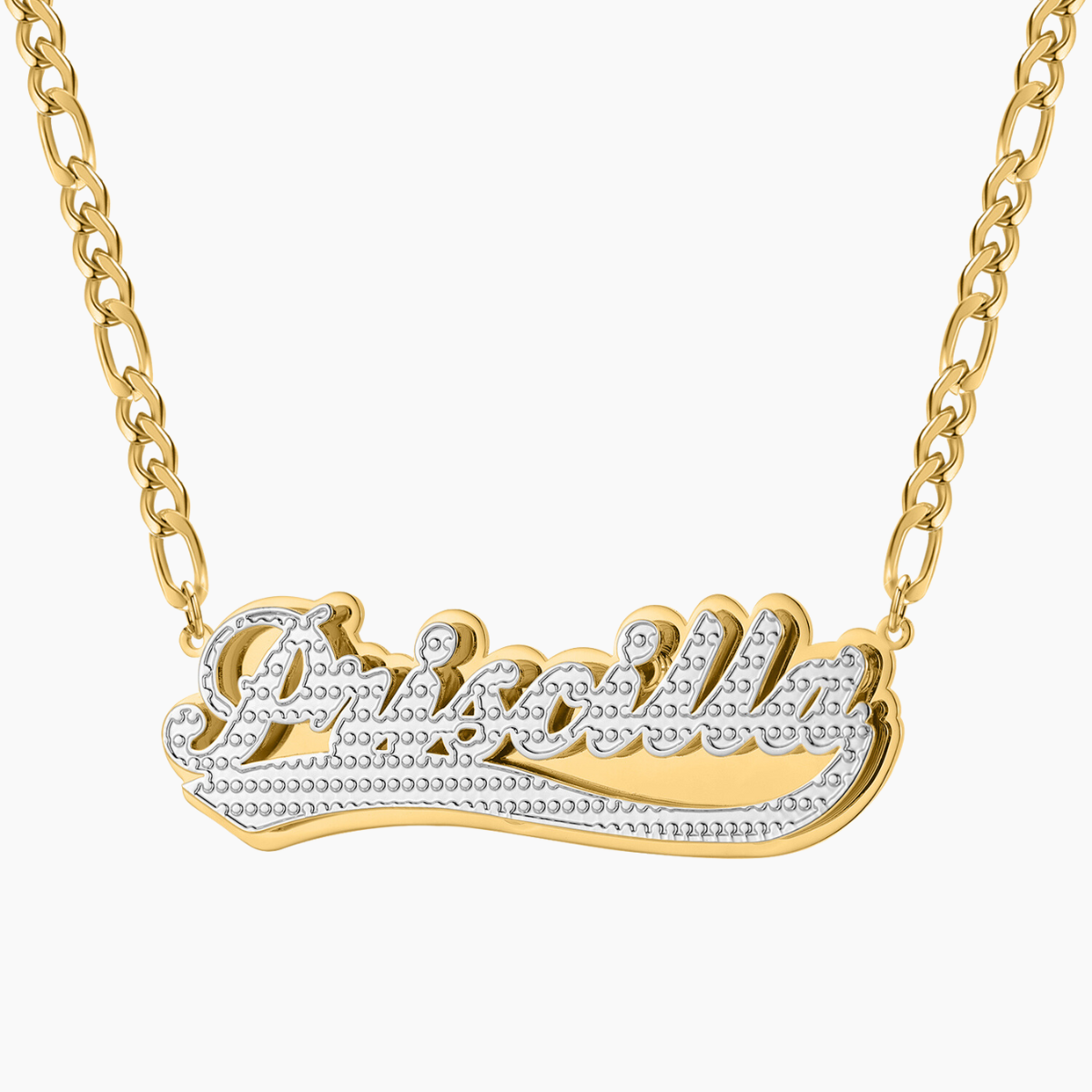 Double Plated Swiped Name Necklace w/ Figaro Chain