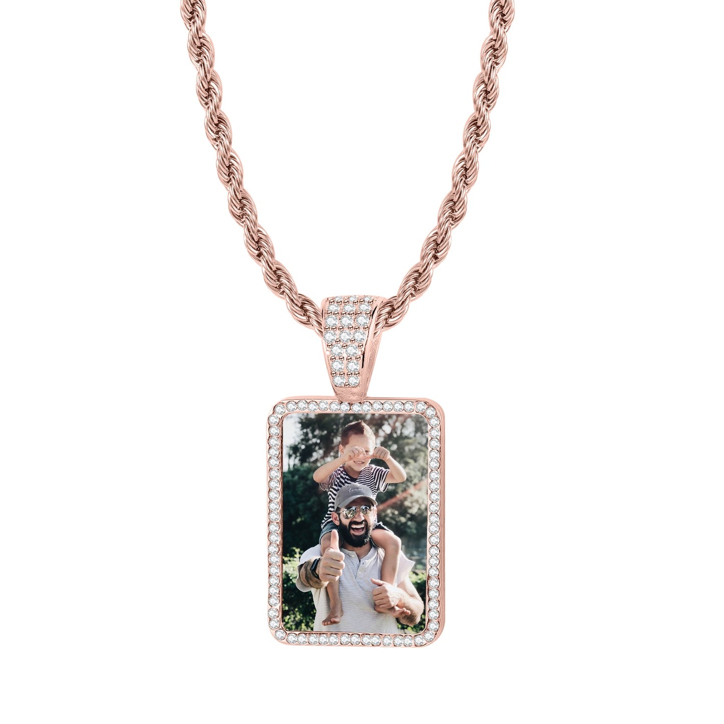 Iced Photo Pendant w/ Rope Chain