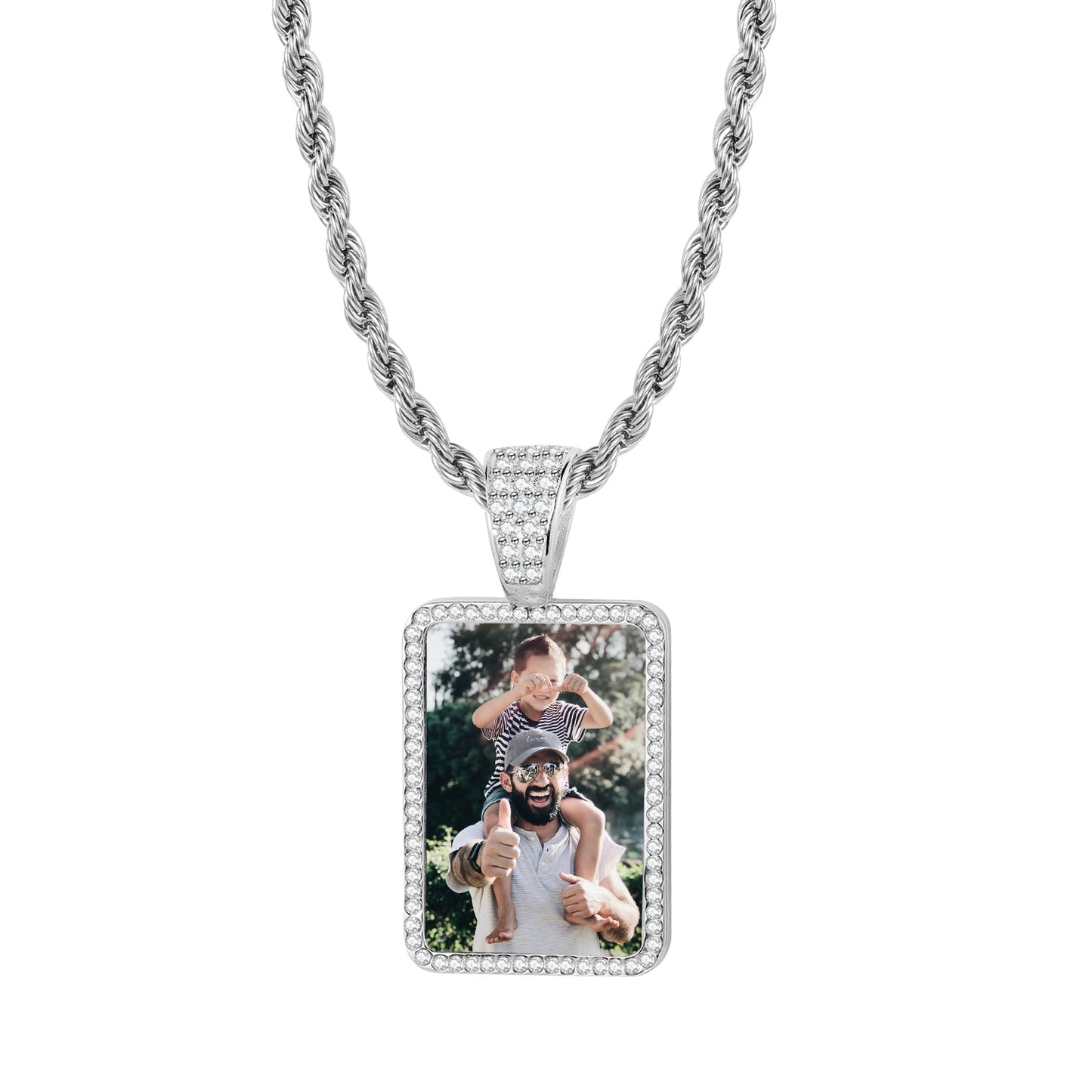 Kids Iced Photo Pendant w/ Rope Chain