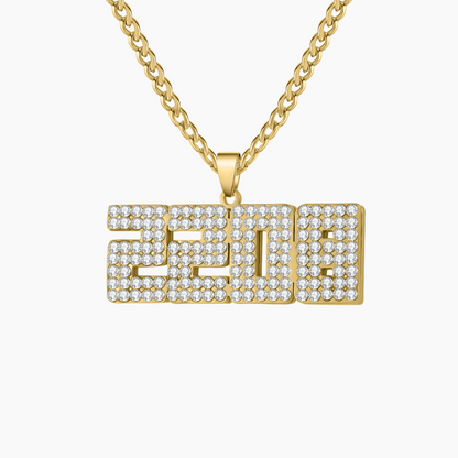 Iced Block Year Necklace w/ Cuban Chain