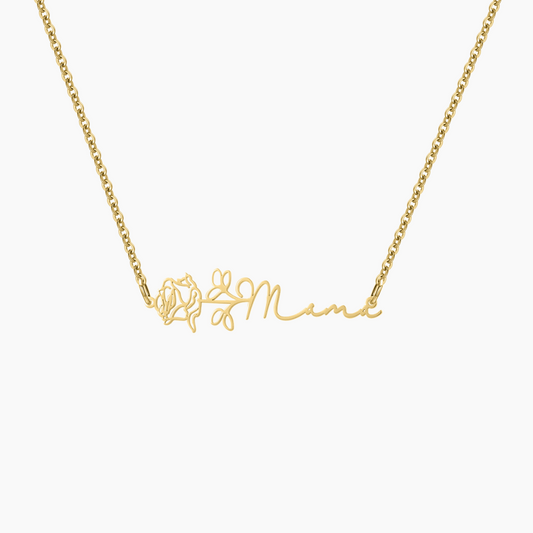 Birth Flower Horizontal Name Necklace