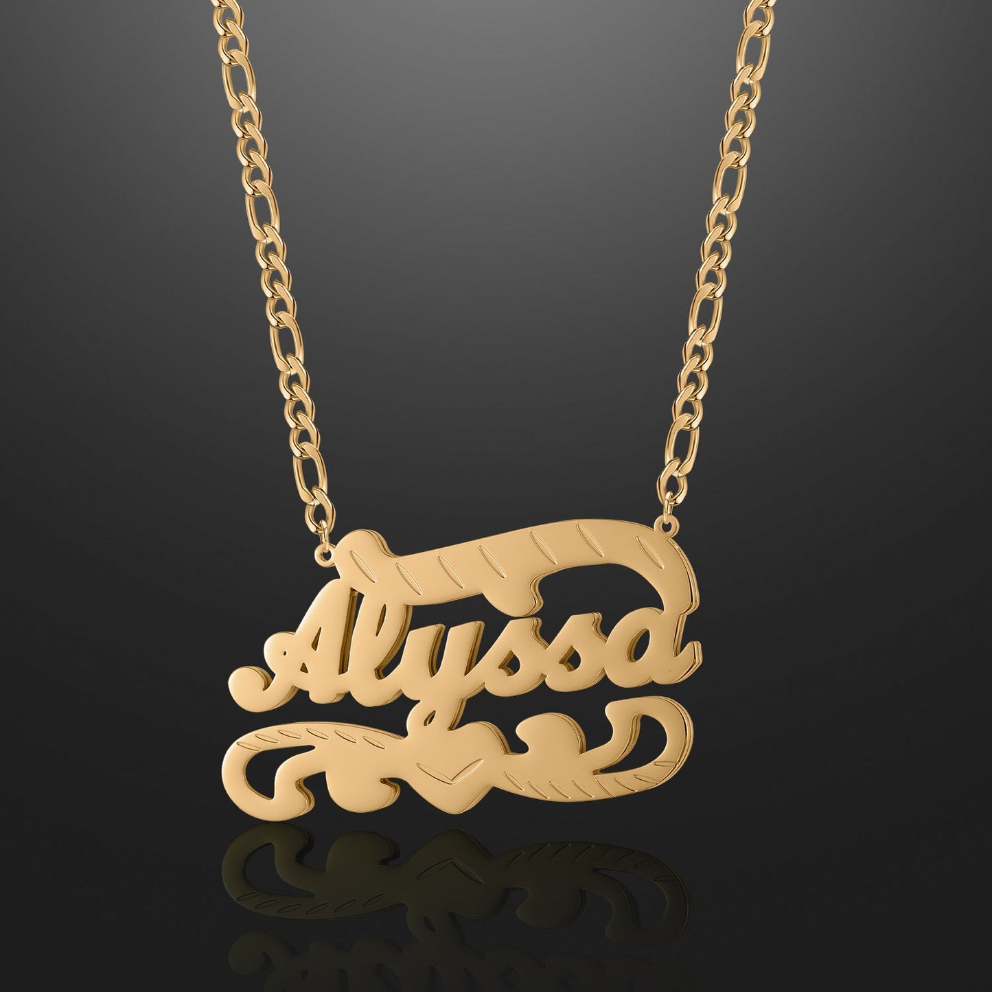 Double Plated Name Heart Necklace w/ Figaro Chain