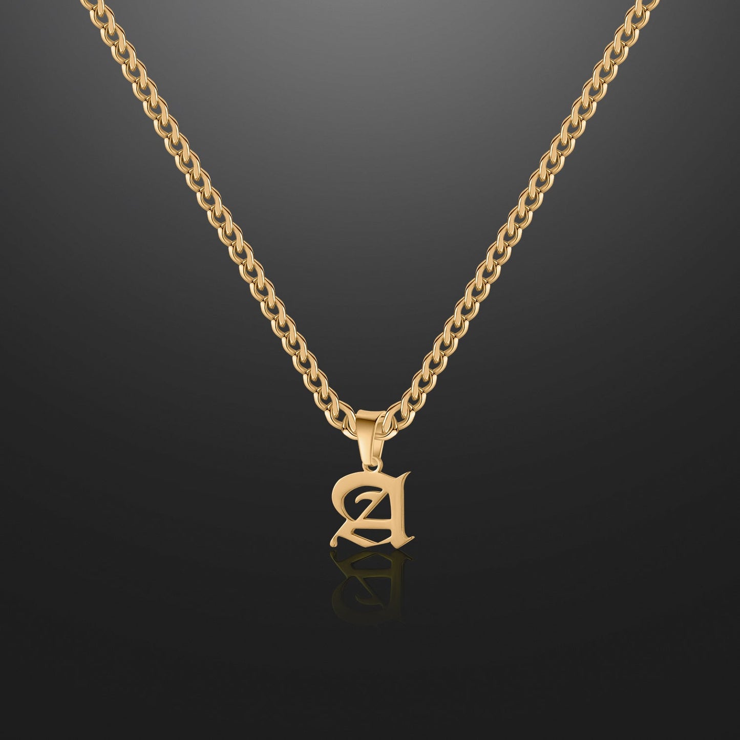 Kids Gothic Letter Necklace w/ Cuban Chain