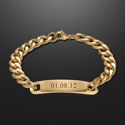 Engraved Bar Cuban Link Bracelet