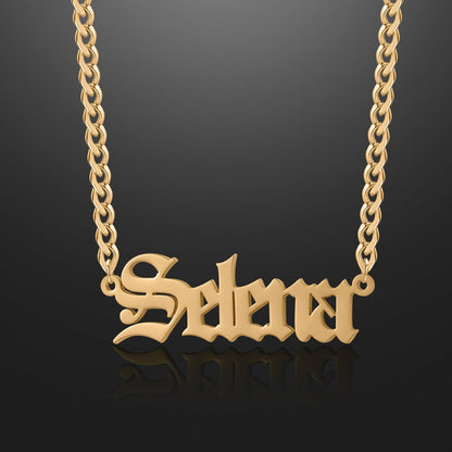 Kids Gothic Name Necklace w/ Cuban Chain