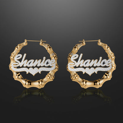 Double Plated Bamboo Name Hoop Earrings