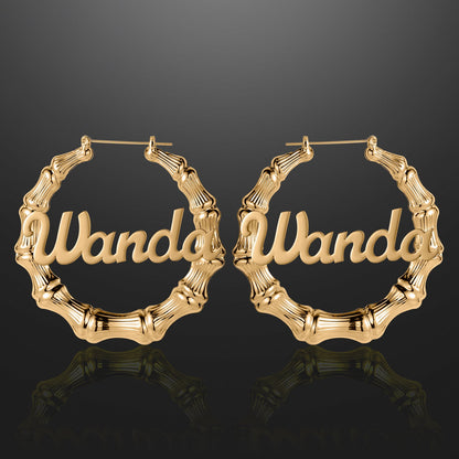 Bamboo Name Hoop Earrings