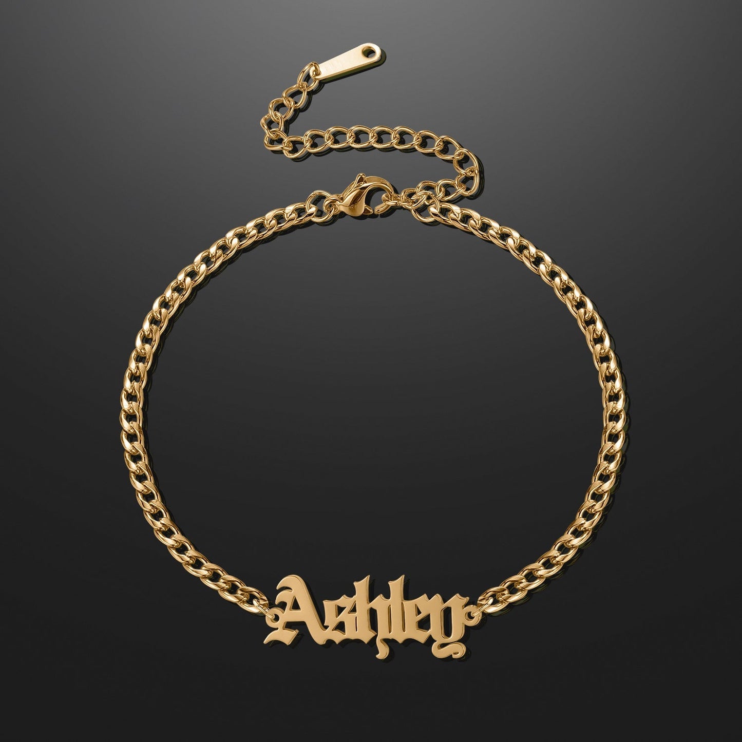 Gothic Name Bracelet w/ Cuban Chain