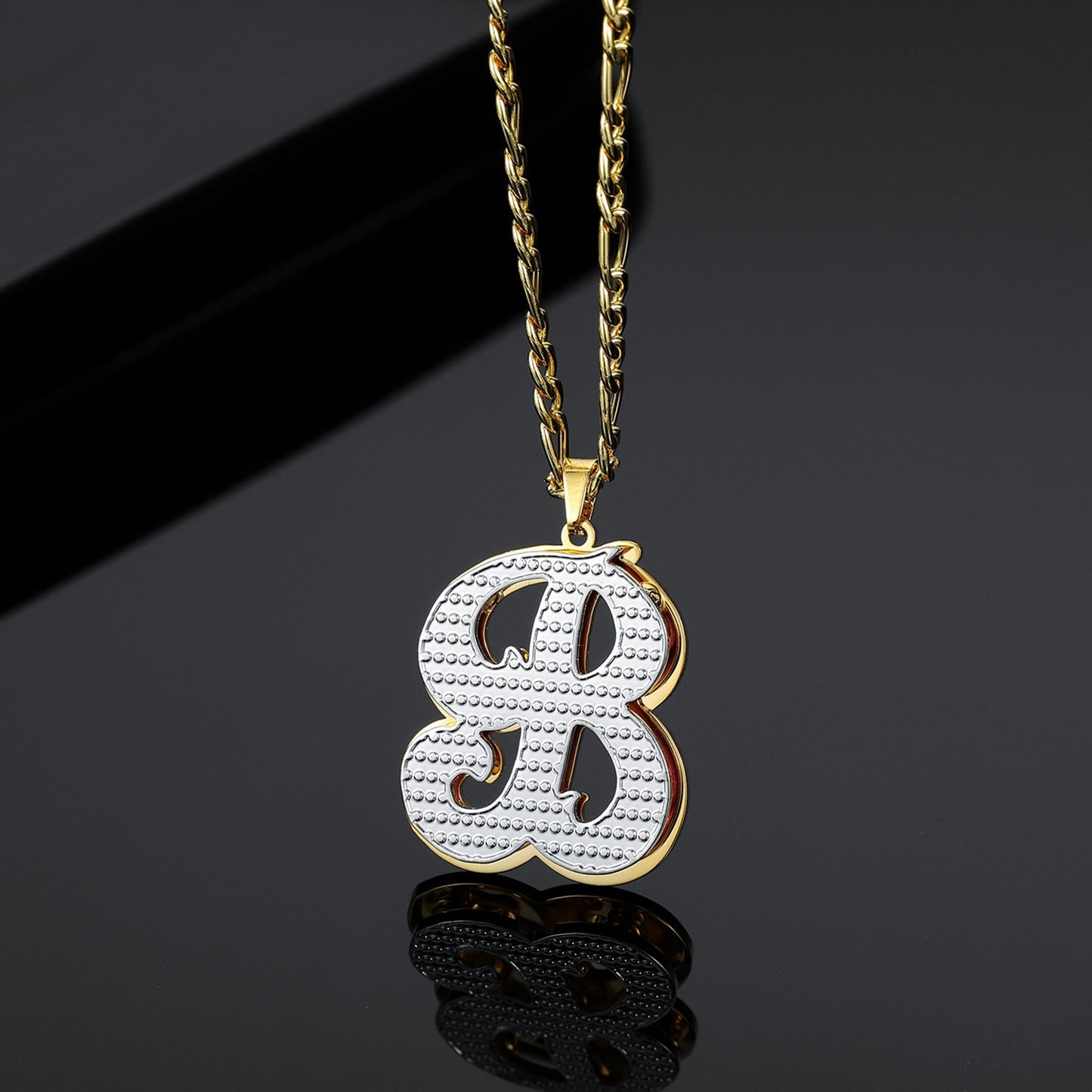 Double Plated Initial Necklace w/ Figaro Chain