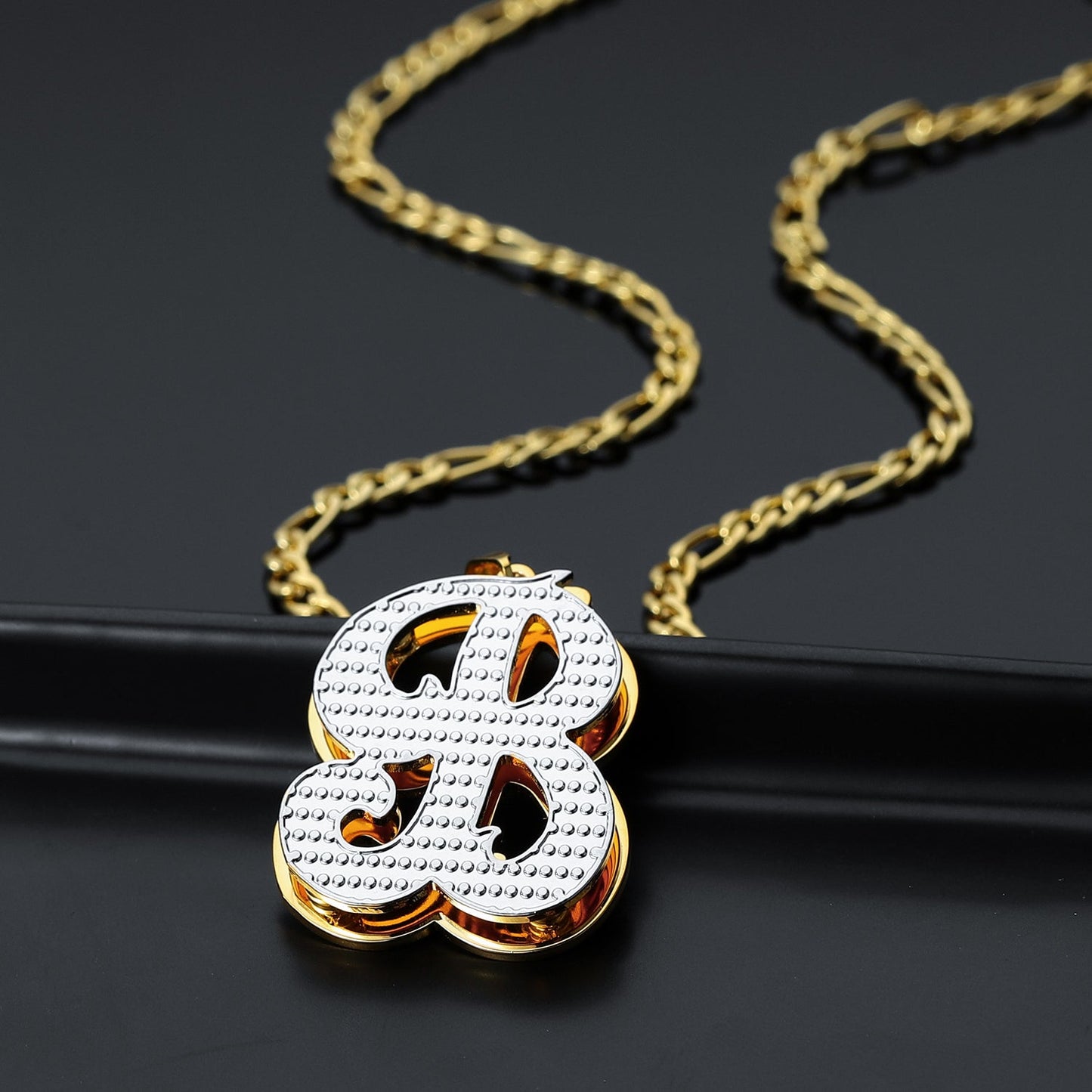 Double Plated Initial Necklace w/ Figaro Chain