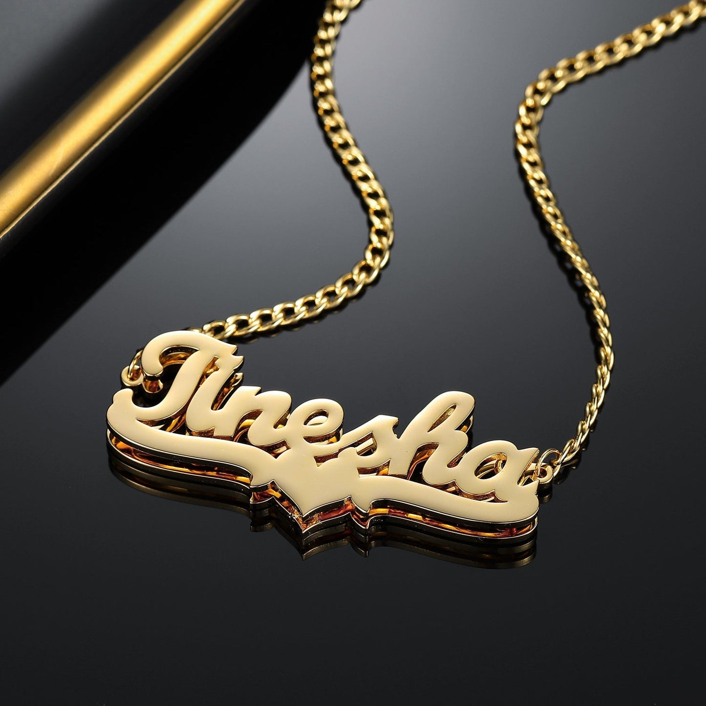 Kids Double Plated Heart Name Necklace w/ Cuban Chain