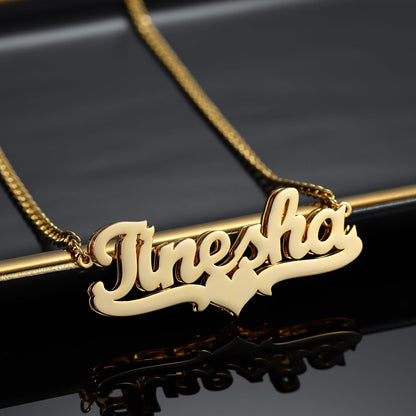 Double Plated Heart Name Necklace w/ Cuban Chain