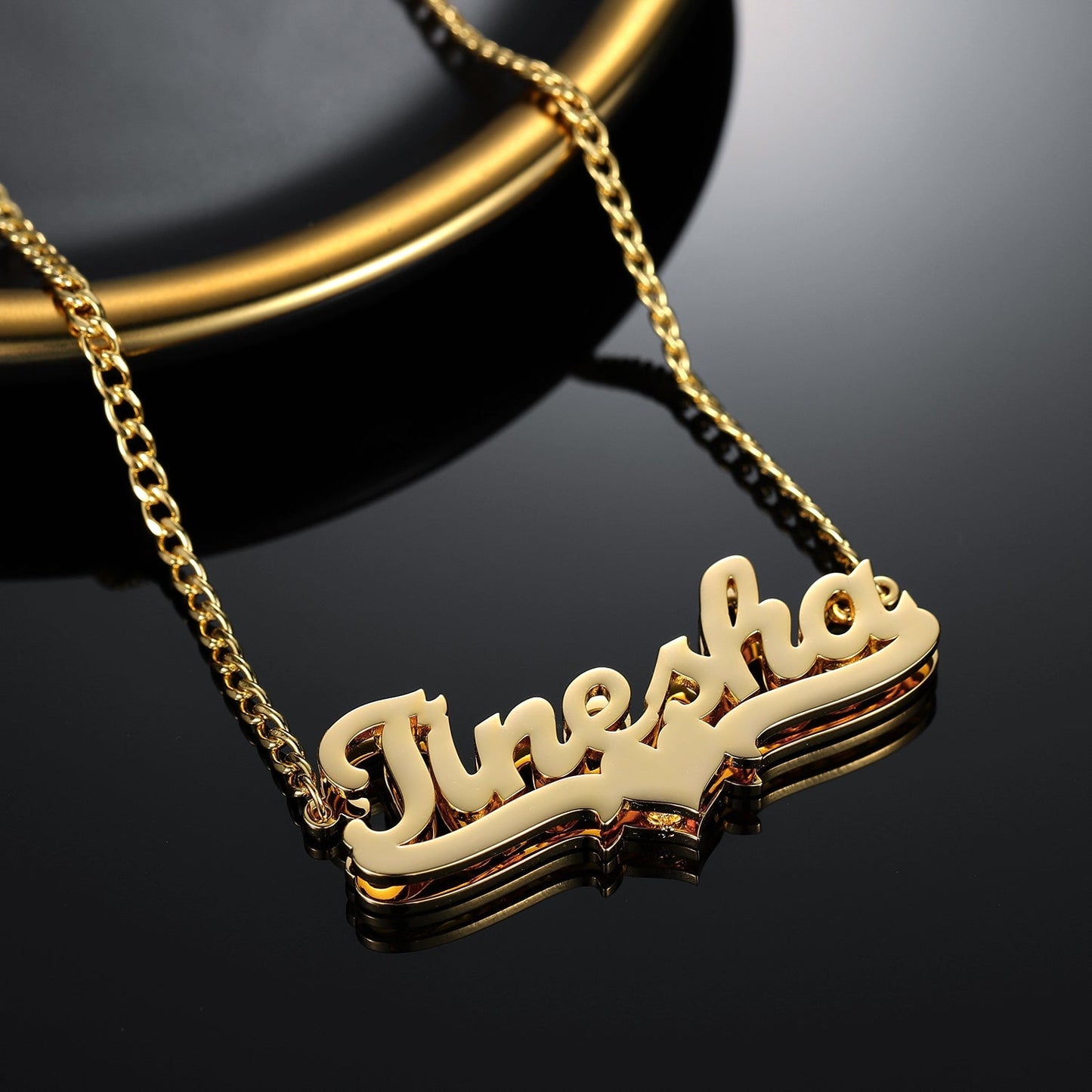 Kids Double Plated Heart Name Necklace w/ Cuban Chain