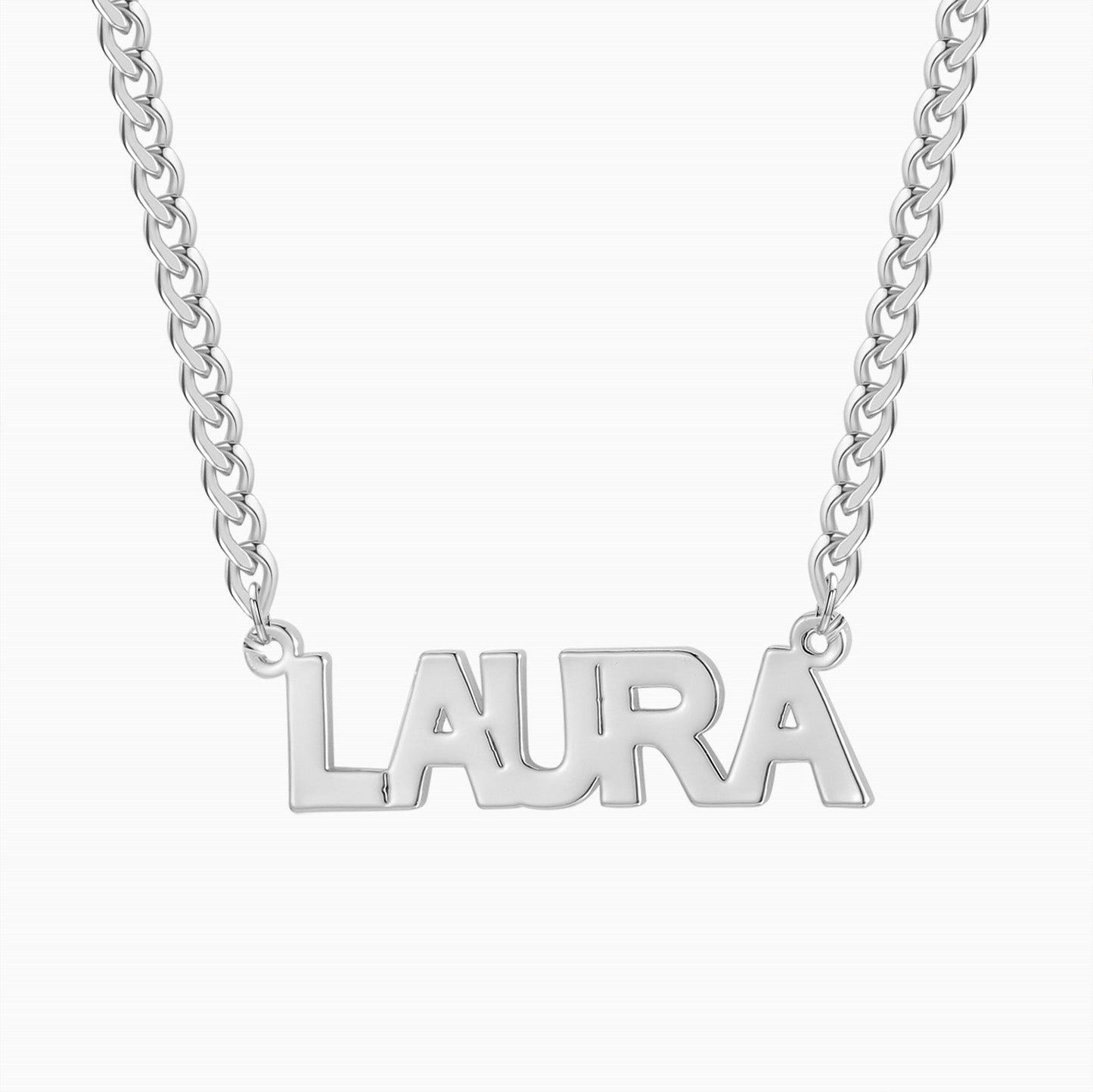 Kids Block Name Necklace w/ Cuban Chain