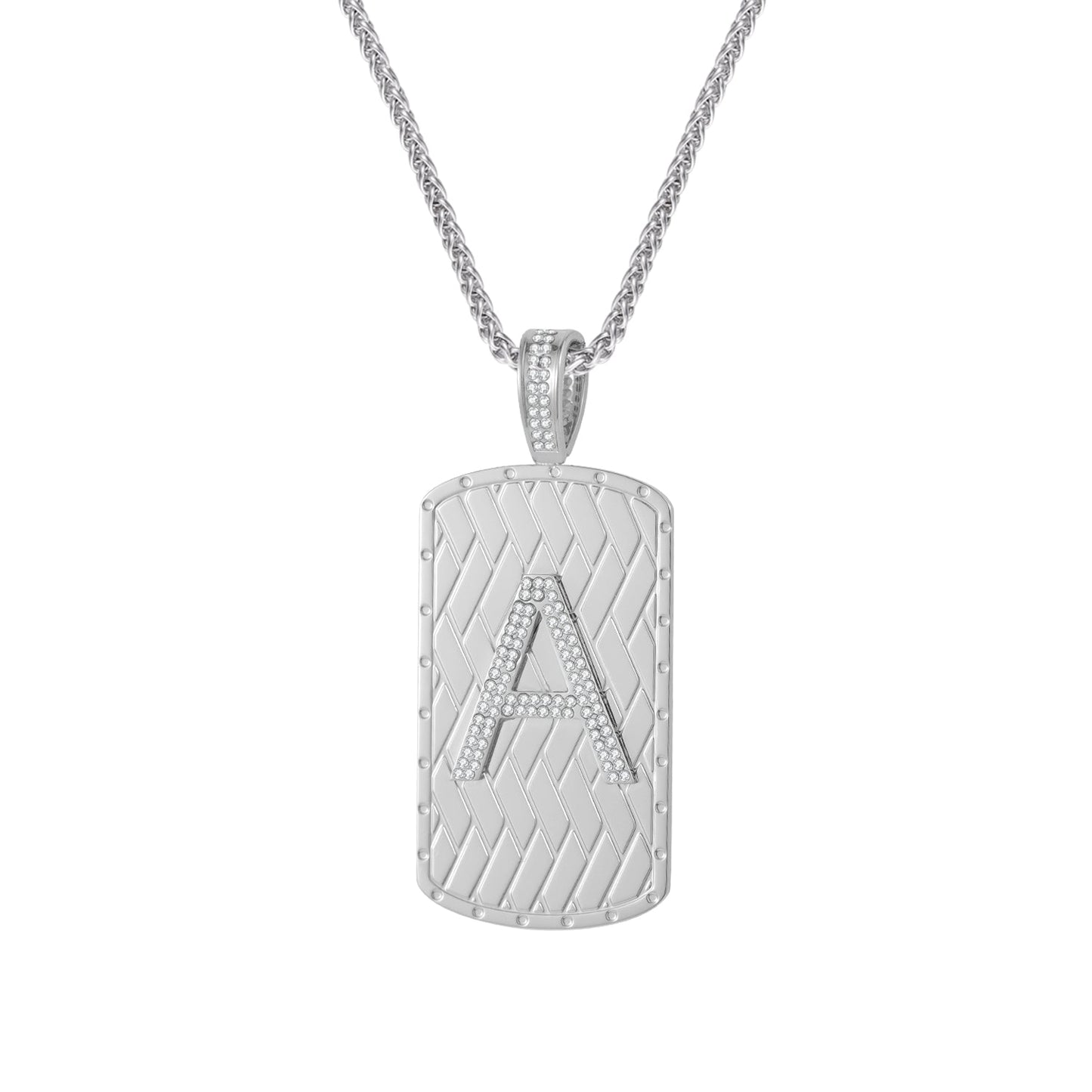 Iced Initial Dog Tag Pendant Necklace