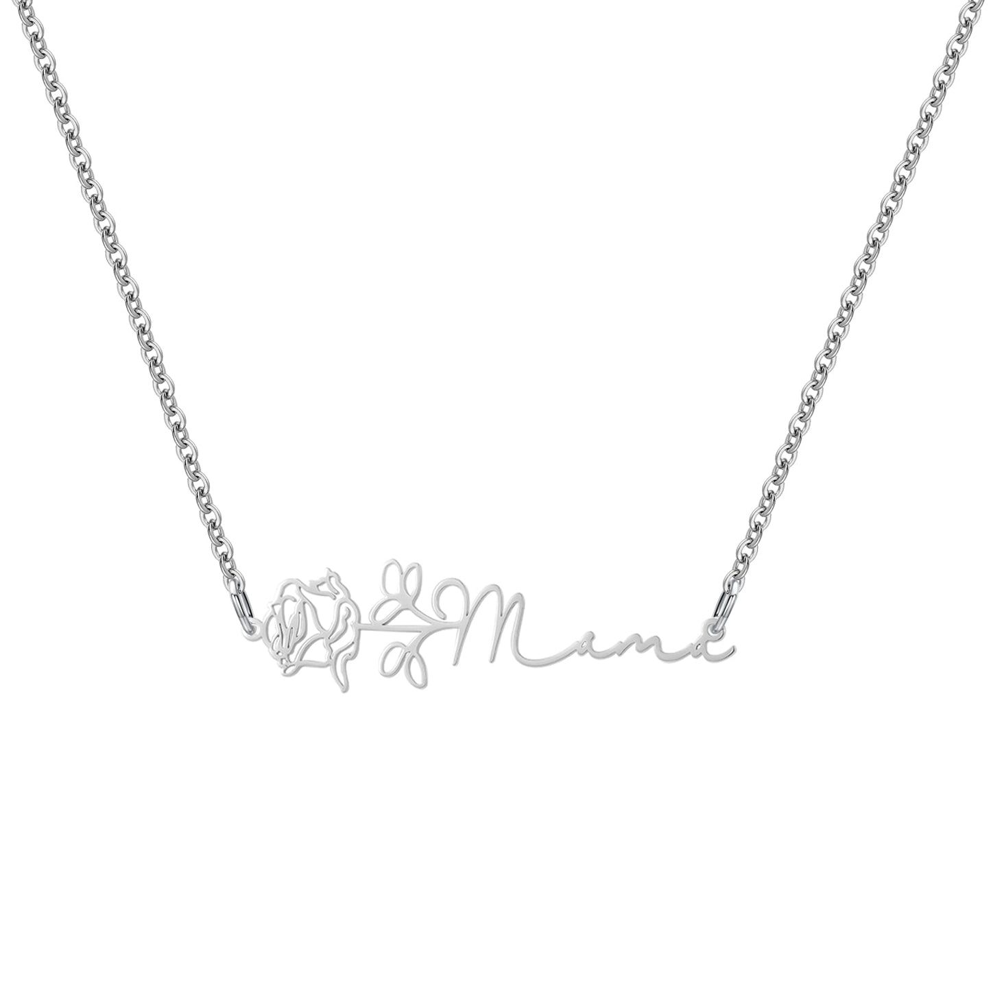 Birth Flower Horizontal Name Necklace