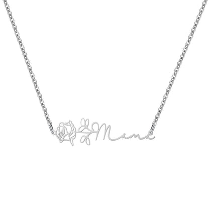 Birth Flower Horizontal Name Necklace