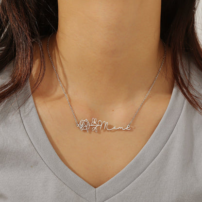 Birth Flower Horizontal Name Necklace