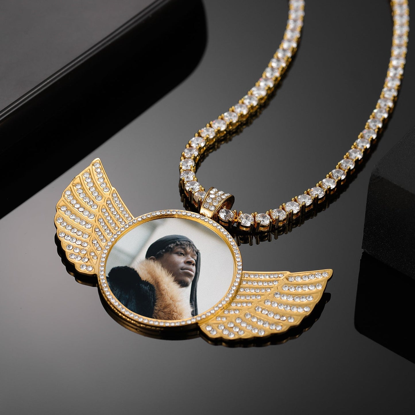 Iced Angel Photo Pendant Chain