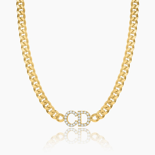 Iced Initials Necklace w/ Cuban Chain