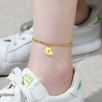 Heart Initial Engraved Anklet