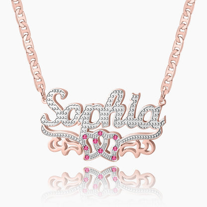 Double Plated Double Heart Name Necklace w/ Clip Chain