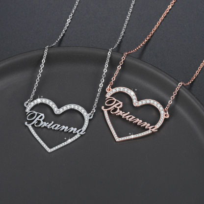 Iced Heart Shape Name Necklace