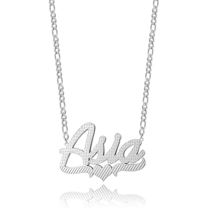 Double Plated Heart Script Name Necklace