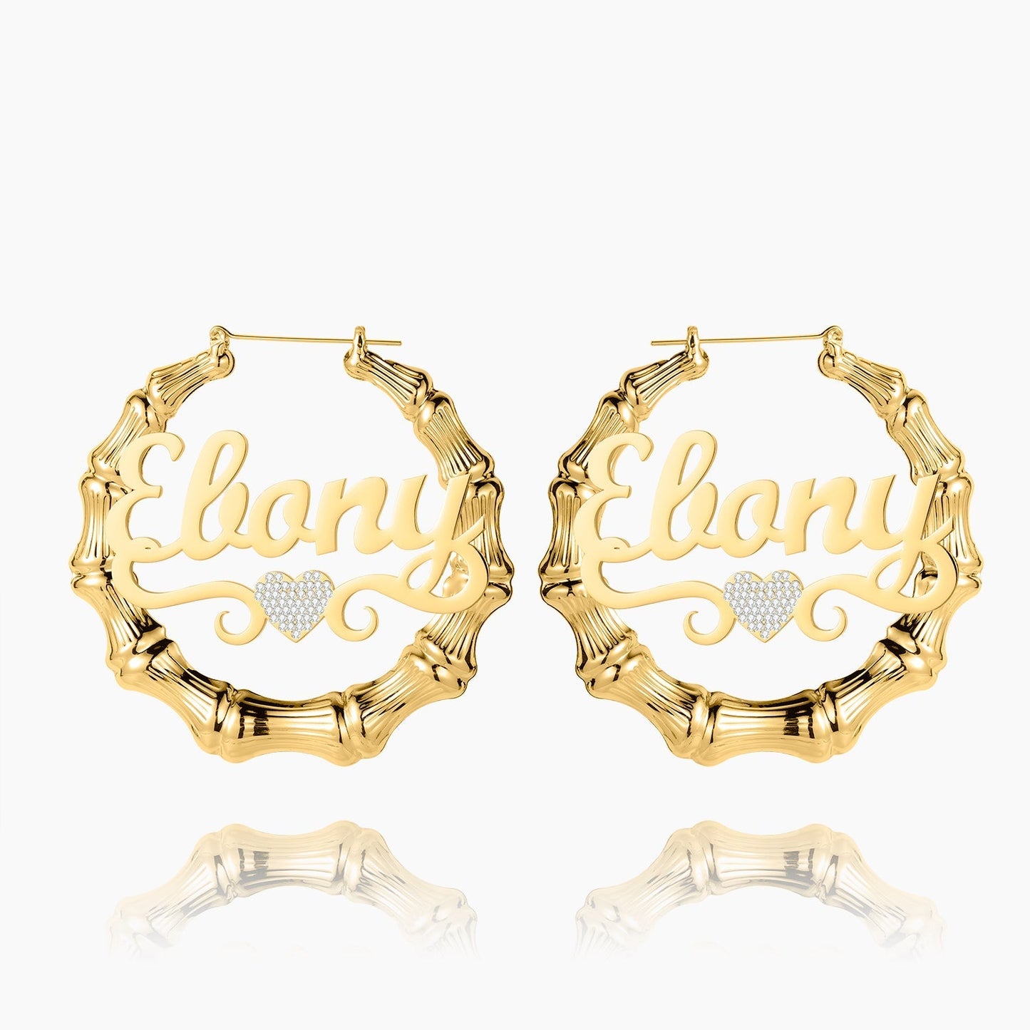 Heart Name Bamboo Hoop Earrings