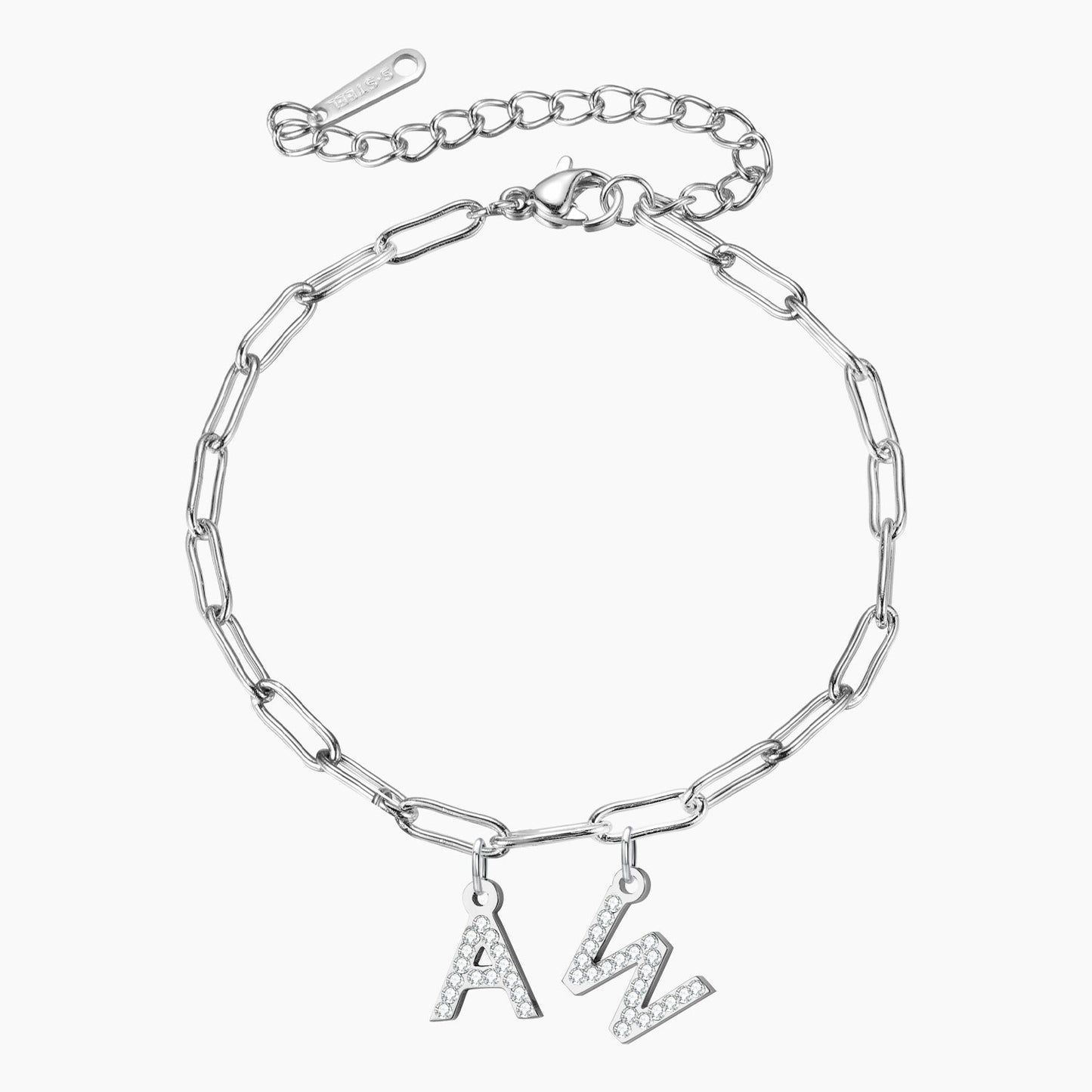 Iced Letters Bracelet w/ Paperclip Chain