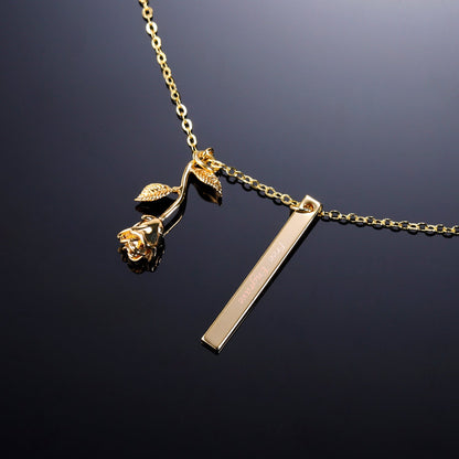 Engraved Rose Bar Necklace