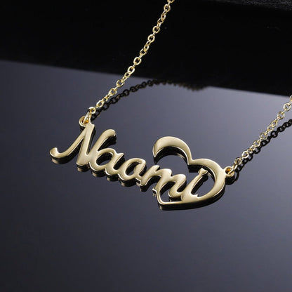 Crescent Heart Name Necklace