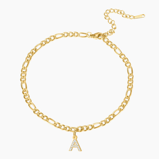 Iced Letter Bracelet w/ Figaro Chain