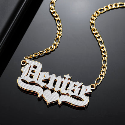 Double Plated Gothic Name Necklace w/ Figaro Chain