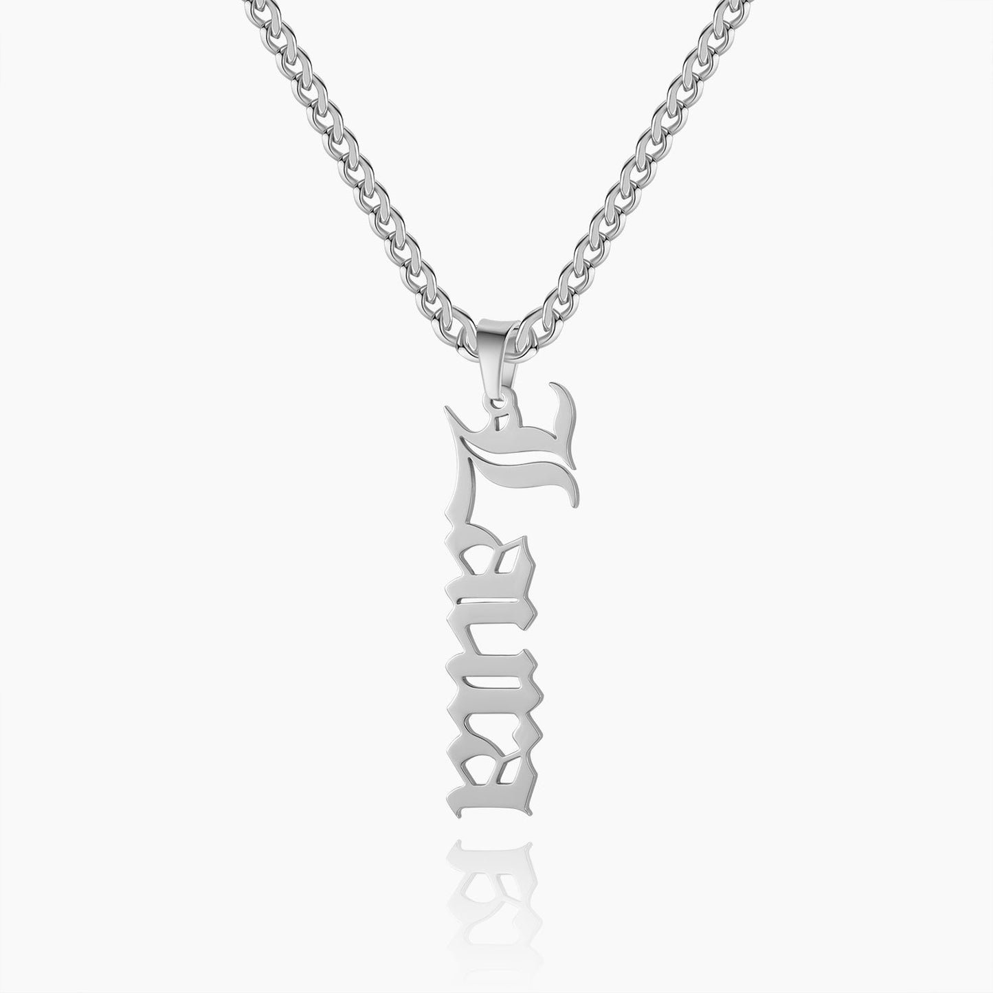 Vertical Gothic Name Necklace w/ Cuban Chain