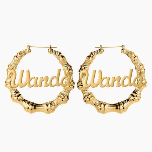 Bamboo Name Hoop Earrings